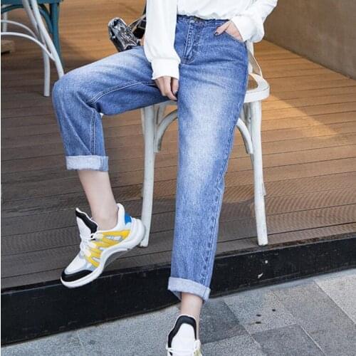 Vintage Ladies Boyfriend For Women Mom High Waisted Jeans Blue Casual Pencil Trousers Korean Streetwear Denim Pants Female