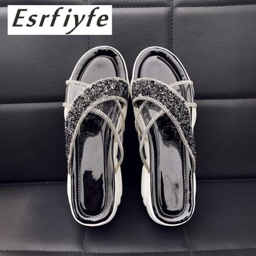 ESRFIYFE 2019 New Summer PVC Women Slippers Fashion Wedges Platform Shoes Woman Crystal Light Sole Femme Footwear Beach Shoes