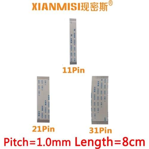 FFC FPC Flat Flex Extension Cable 11Pin 21Pin 31Pin Same Side 1.0mm Pitch AWM VW-1 20624 20798 60V Length 8cm 5PCS