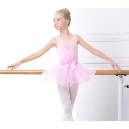 Cotton Gymnast Leotard Sleeveless Mesh Bodysuit for Children Girl Practice Dancewear Ballet Clothes 2 Colors Free Shipping C0036