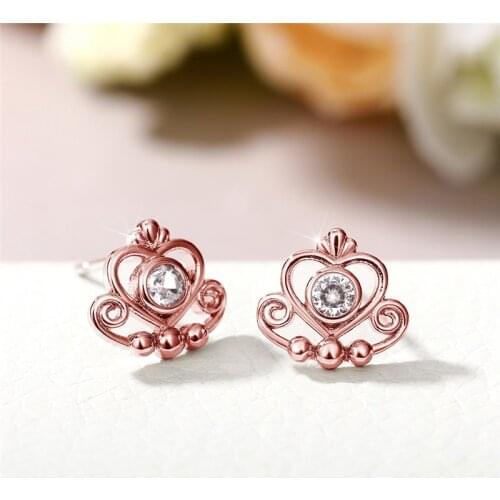 Huitan Fresh Style Crown Earrings with Shiny Cubic Zirconia Simple Stylish Women Stud Earrings Party Daily Wear Trendy Jewelry