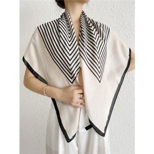 K240 90CM Large Square Scarf Striped Silk Scarf Headband Women Spring And Autumn Shawl Fashion Korean All-match Accessories