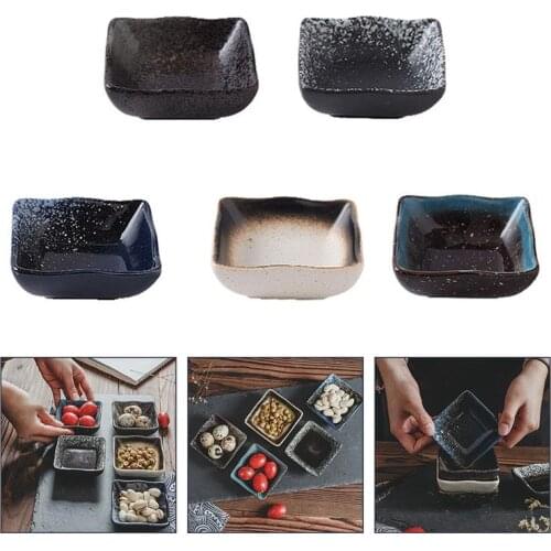 5pcs Sushi Plate Japanese Style Ceramic Square Wave Sauce Dish Snack Plate For Home Kitchen Sushi