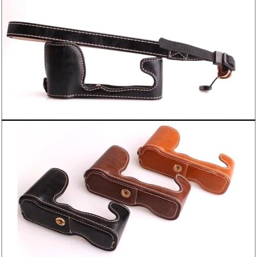 DEEREKIN Leather Half Case with Strap for Fujifilm Fuji X-A10 X-A3 X-A2 X-M1 XA10 XA3 XA2 XM1 Digital Camera Brown/Black/Coffee