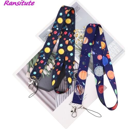 Ransitute R1910 The Eight Planets Of The Universe Creative Lanyard Card Holder Student Kid Hanging Neck Mobile Phone Lanyard