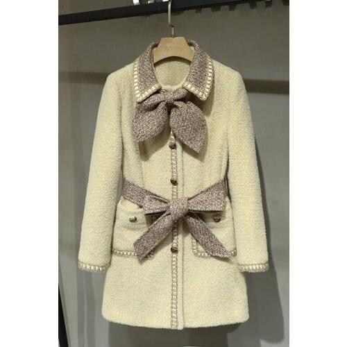 Winner Luxury Autumn Women Bow Tweed Jacket Coat Female Fashion Casual Outerwear Clothes