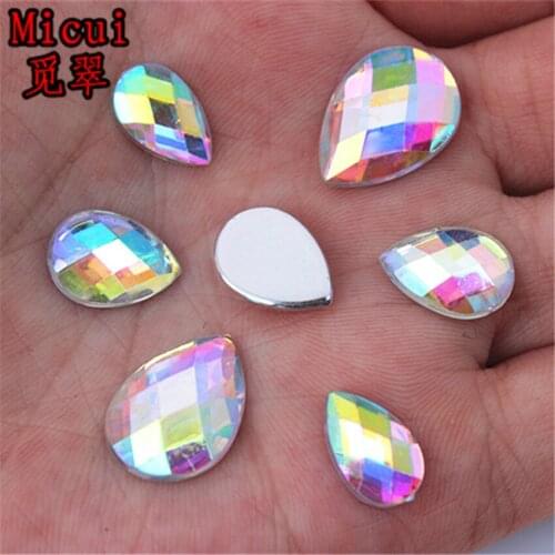 Micui 8*13mm/10*14mm/13*18mm Waterdrop Flatback Acrylic Faceted Rhinestones Glue On Teardrop Acrylic Beads No Hole ZZ719