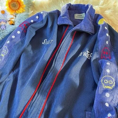 Harajuku Kawaii Zipper Jacket Retro Womens Workwear Jacket Hip Hop Casual Loose Autumn Polo Collar Baseball Uniform y2k tops