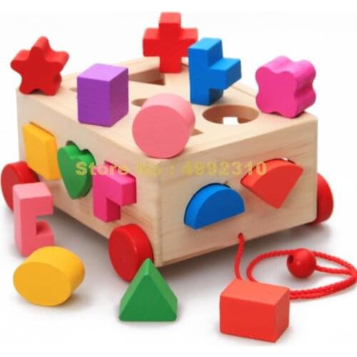 Multifunctional Wooden Module Toys Assembly Kit Geometric Shape Matching Puzzle Drag Pull & Drag Toddler Toy