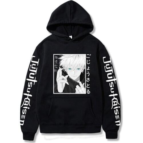 Jujutsu Kaisen Print Men Anime Sweatshirts New Woman Warm Hooded Pockets Streetwear