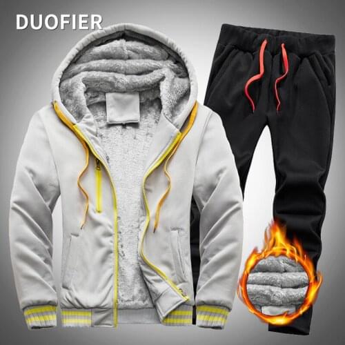 New Men Set Fashion Brand Tracksuit Lined Thick Sweatshirt + Pants Sportswear Sets Male Winter Fleece Warm Hooded Outerwear Suit