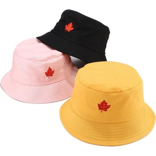 Cotton Leaf embroidery Bucket Hat Fisherman Hat outdoor travel hat Foldable Sun Cap Hats for Men and Women Gift