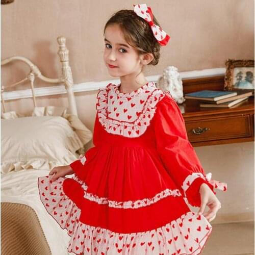 Children Lolita Dress For Girls Autumn Spring Fashion Ruffle Loose Hem Princess Gowns Kids Birthday Wedding Party Clothes 2-12Y