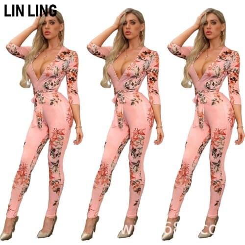 LINLING Women Deep V Neck Corset Sexy Jumpsuit Sleeveless Clubwear Party One Piece Romper Jump Suits for Women