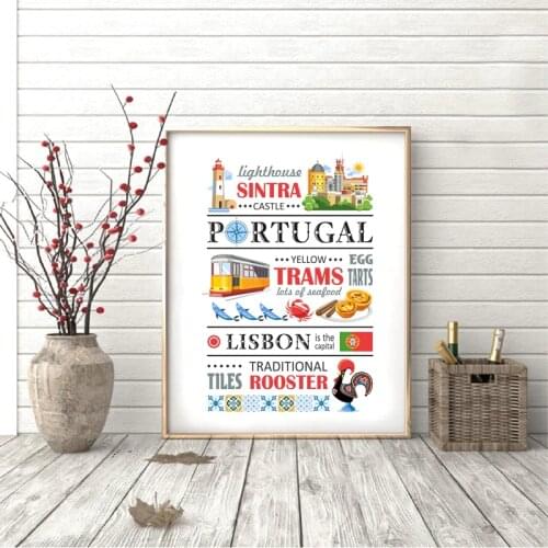 Portugal Symbols Article Canvas Poster Prints Food Architecture Nature Sign Newspaper Art Painting Traveler Gift Wall Art Decor