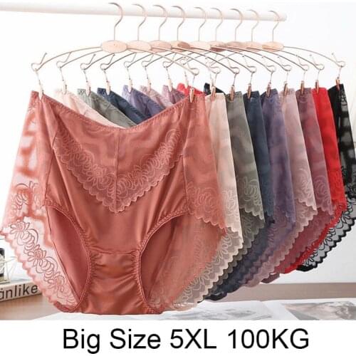 Transparent Lingerie Women Plus Size Panties Sexy Underwear Lace Mesh Briefs High Quality Luxurious Satin Panties Big Size 5XL