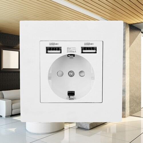 16A Sockets Grounded Wall USB Power Socket with USB Chagring Port 110-250V Power PC Panel 5v 2.1A