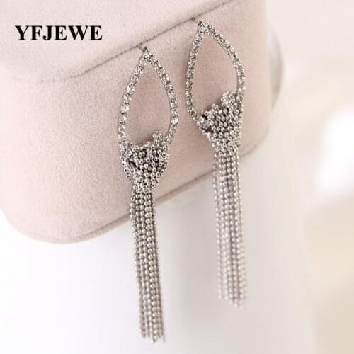 YFJEWE Fashion Women Earring America and Europe pop super long tassels droplets rhinestone earrings jewelry party gift #E319