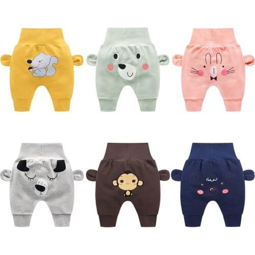 Spring Autumn Newborn Baby Pants For Boys Girls Cotton Cartoon Big PP Pants High Waist Infant Trousers Crawlers For Kids Dogs