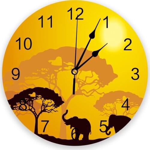 Elephant Forest Jungle African Nature PVC Wall Clock Living Room Bedroom Wall Digital Clock Home Decore Wall Clock Modern Design