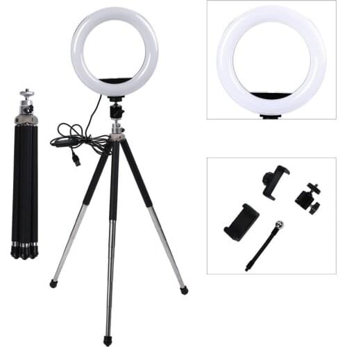 Photography LED Selfie Ring Light 8inch Dimmable Camera Phone Ring Lamp With Flexible Table Stand Tripod For Makeup Video Live