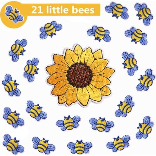 Decorative Cloth Patches Pack Bees Embroidery Stickers Sunflower Iron on Patch Rose LotusThermo Adhesive Clothes Appliques