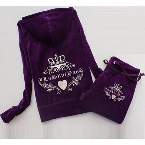 Spring / Autumn 2021 Women Velvet Fabric Tracksuit Embroidery Pattern Women Suit Tracksuit Sweatshirts And Size Pants S-XXXL