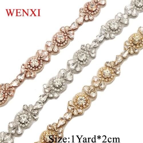 WENXI 10 YARDS Wholesale Crystal Rhinestone Applique By The Yard Trim For Wedding Gown Sash DIY Bridal Gown Sash WX926