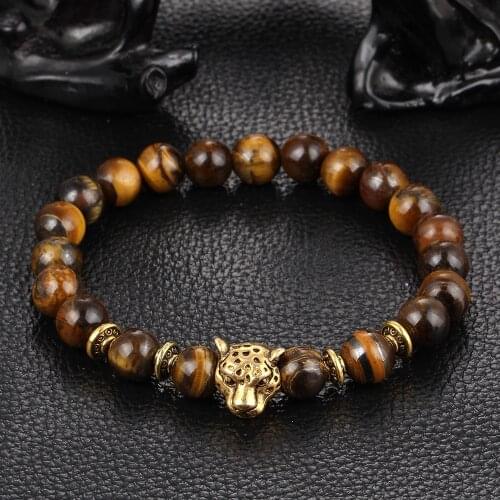 Xinyao Dropship Gold Leopard Head Gold Tiger Eye Bead Buddha Bracelet For Men Fashion Male Punk Jewelry Bracelets & Bangles
