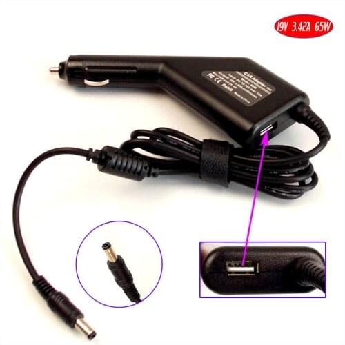 19V 3.42A 65W Laptop Car DC Adapter Charger + USB(5V 2A) for ASUS X51L X51R X51RL Z33A Z61A A61Ae Z63A Z70A Z70N