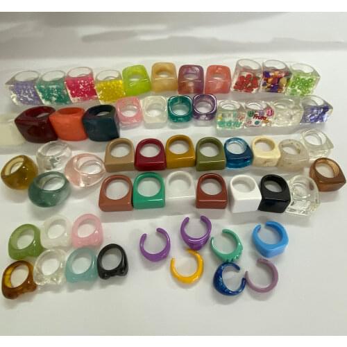 2021 New Transparent Resin Acrylic Colourful Geometric Square Round Rings Set for Women Fashion Jewelry Y2K Ring 90s Party Gift