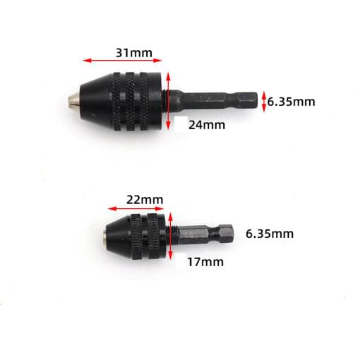 1pc 0.3-8mm Black/Silver Keyless Drill Chuck Screwdriver Impact Driver Adaptor 6.35mm Hex Shank Drill Bits Diameter Power Tools