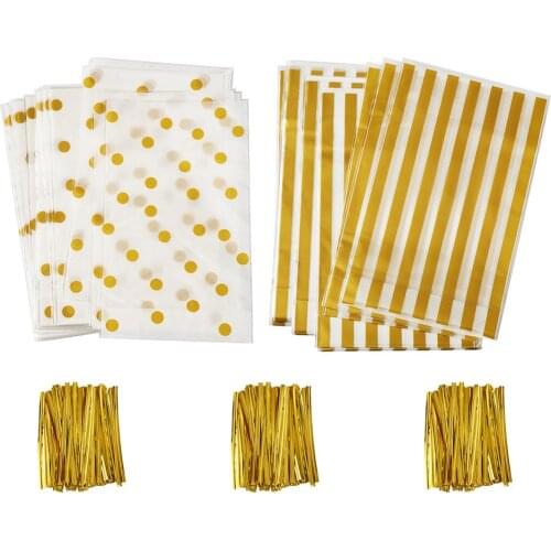 100pcs/set OPP Cellophane Bags Plastic Candy Bags with Plastic & Iron Core Wire Twist Ties Rectangle Shape