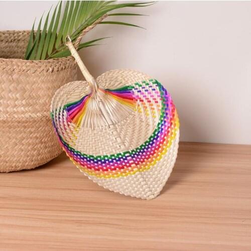 100pcs Palm Leaves Fans Handmade Wicker Multicolor Palm Fan Traditional Chinese Craft Home Decoration Gifts SN1815