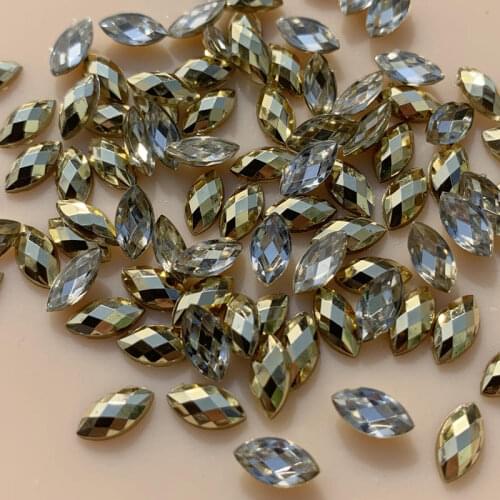 200pcs 3*6mm Sewing Gold Horse Eye Rhinestones Golden Acrylic Gems Flat Back Crystal Stones Stick On Strass Beads for Clothes