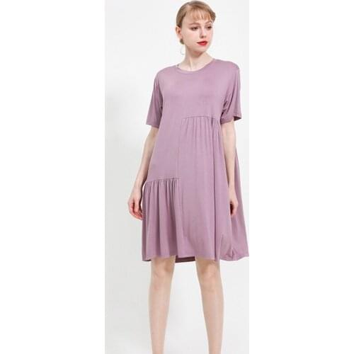 2021 New Modal Short-sleeved Dress Female Summer Large Size Loose Thin Nightdress Casual Skirt Bottoming Long Skirt