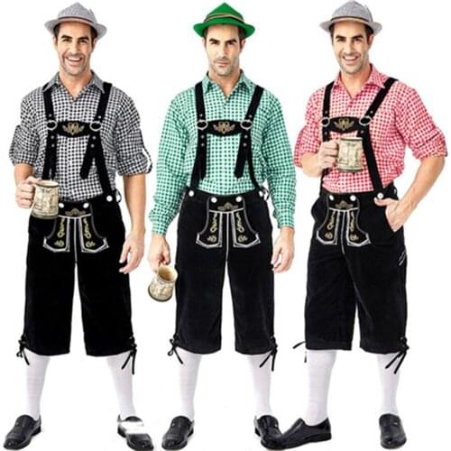 3 Pcs Plus Size Hot Oktoberfest Costume Lederhosen Bavarian Octoberfest Beer Festival Cosplay Uniforms Suspenders Shorts