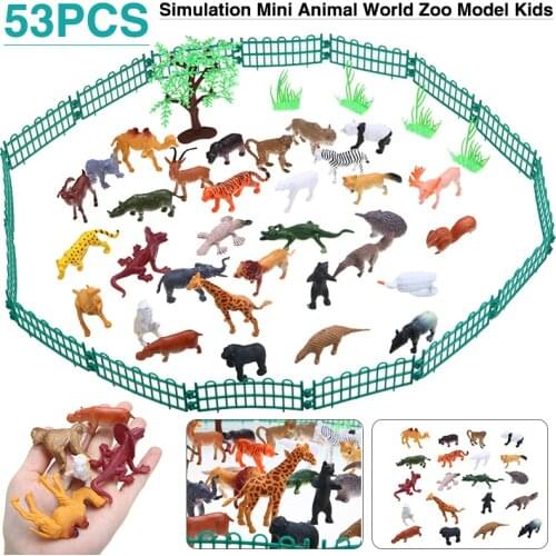 53pcs/set Mini Animal World Zoo Model Figure Action Toy Cartoon Simulation Wild Animal Lovely Plastics Collection Toy For Kids