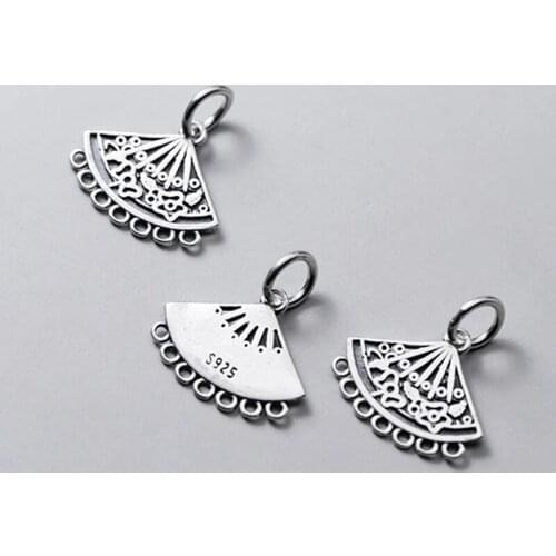 925 Sterling Silver Hollow Out Antique Classic Fan Charms DIY Jewelry Findings Gift Chinese Vintage Silver Decorations Pendants