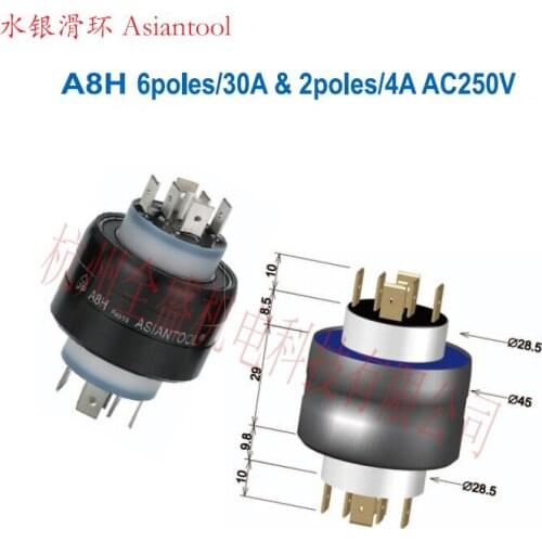 A8H Mercury Slip Ring 6-pole 30A 2-pole 4A Manufacturing Machine, Textile Equipment