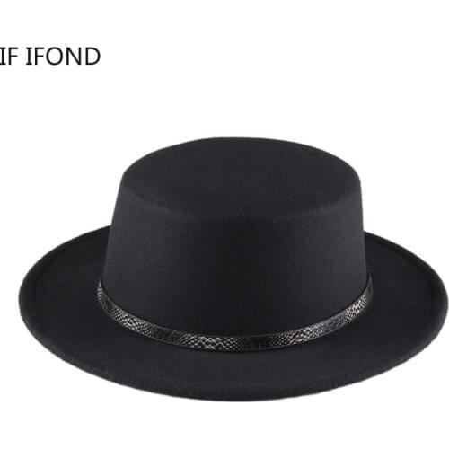 British Style New Retro Winter Autumn women men Top hat Imitation Woolen Fedora Hats Feltro Boater Flat Top Hat