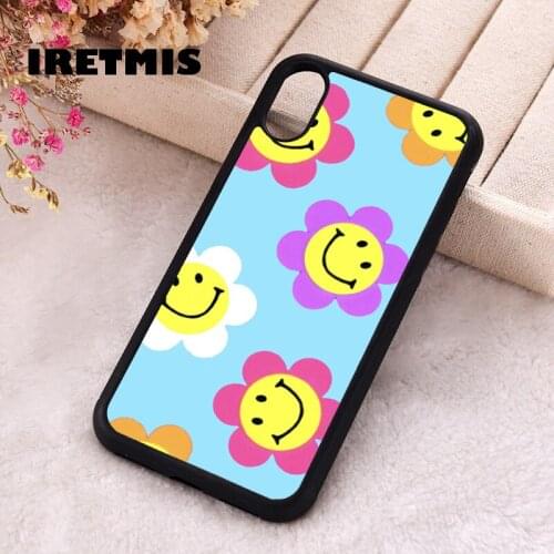 Iretmis 5 5S SE 2020 Phone Cover Case for iPhone 6 6S 7 8 Plus X Xs XR 11 12 Mini Pro Max Rubber Silicone Smiley Flowers