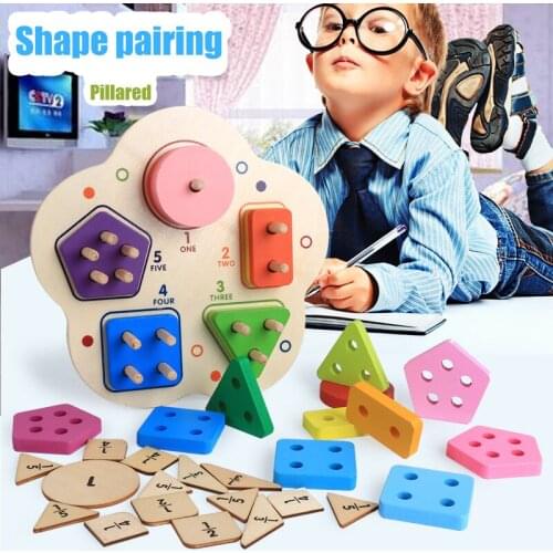 Wooden Montessori Childrens Early Education Shape Matching Geometric Column Game Color Cognitive Digital Building Block Toy