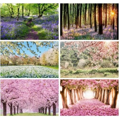 Laeacco Spring Forest Flowers Blossom Tree Art Grassland Natural Landscape Photo Backdrops Backgrounds Baby Portrait Photophone