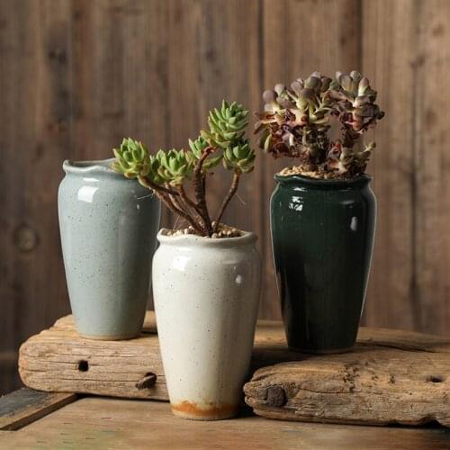 Vintage Simple Sand Glaze Ceramic Flower Pot Lovely Succulents Indoor Balcony Desktop Green Plant Bonsai Pot Home Gardening