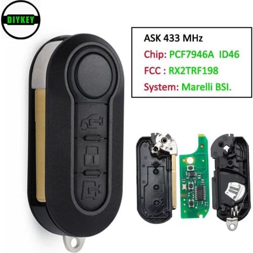 DIYKEY 433MHz ID46 Chip Marelli BSI FCC: RX2TRF198 Flip Remote Key Fob for Fiat 500L MPV Ducato Citroen Jumper Peugeot Boxer