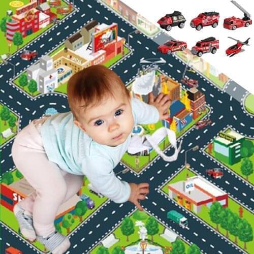 City Map Traffic Car Park Play Mat Kids Rug Engineering Fire Alloy Vehicle Model With Carpet Kids Educational Toy Paly Game Mat
