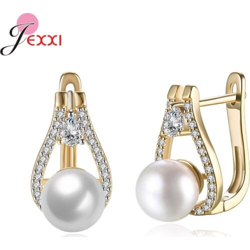 Korean Ins New 925 Sterling Silver Dazzling Zircon Hoop Earrings Simulated Pearl Luxury Earrings For Women Piercing Brincos