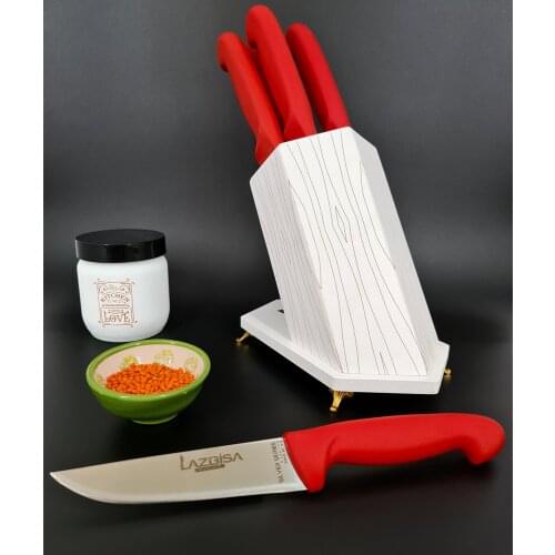 Kitchen Knife Set Meat Bread Vegetable Pastry Pita Knife Stand (5 Knives + 1 Stand) Silver series Stainless Steel