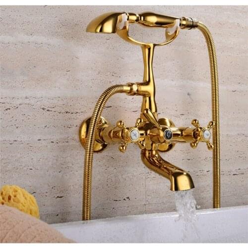Wall mounted brass bathroom bathtub faucet luxury gold bathroom shower faucet Golden copper bathtub mixer faucet set